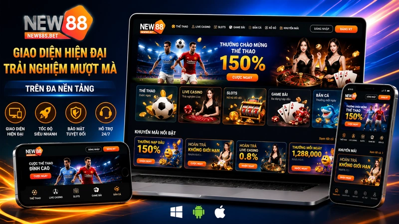 Giao diện hiện đại nhà cái NEW88