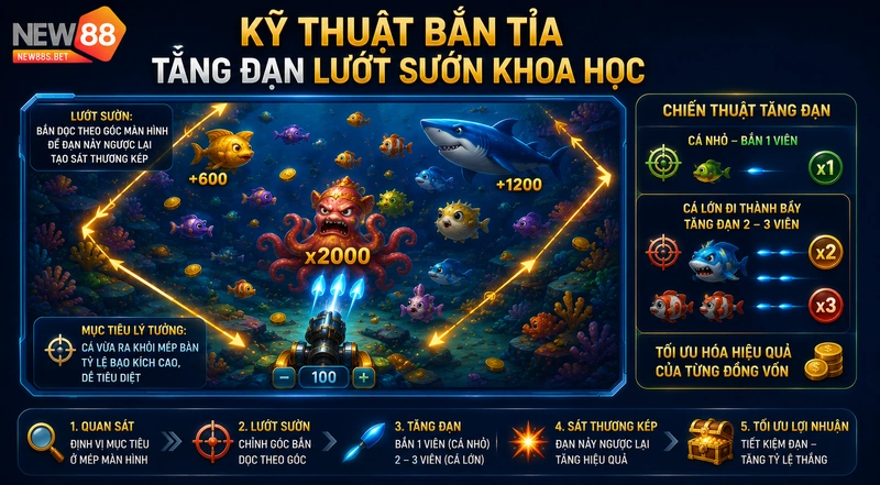 Kỹ thuật bắn tỉa tăng đạn lướt sườn Mèo bắt cá NEW88 Kỹ thuật bắn tỉa tăng đạn lướt sườn Mèo bắt cá NEW88